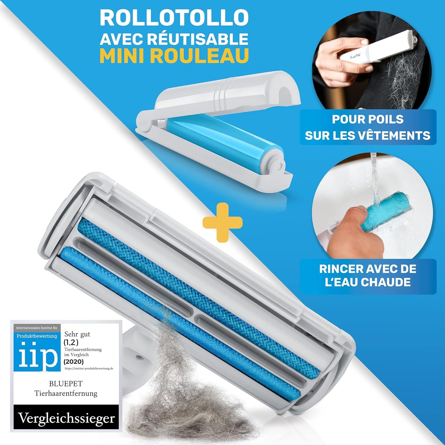 Rouleau Anti Poils Réutilisable pour Animaux, Élimine Facilement Poils
