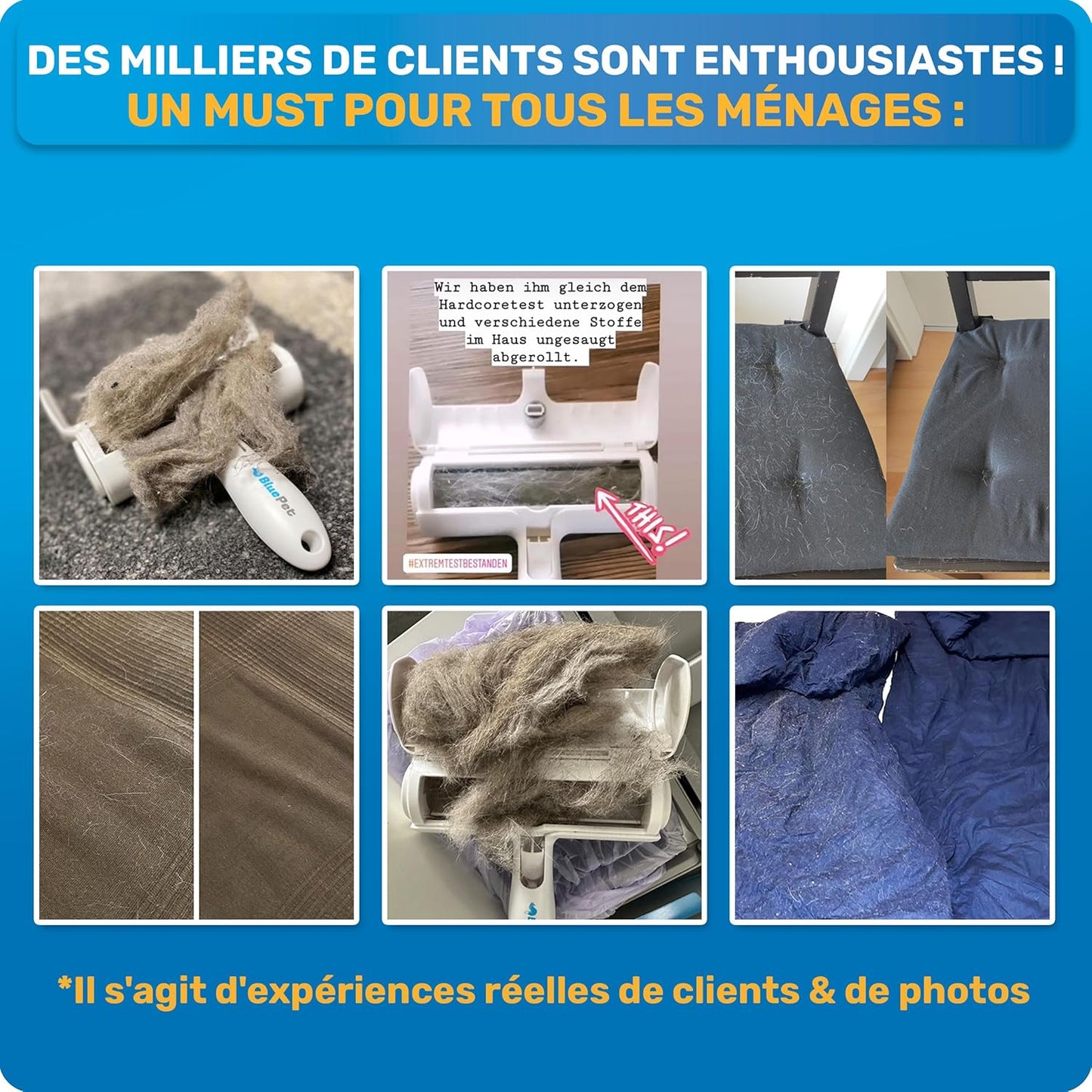 Rouleau Anti Poils Réutilisable pour Animaux, Élimine Facilement Poils