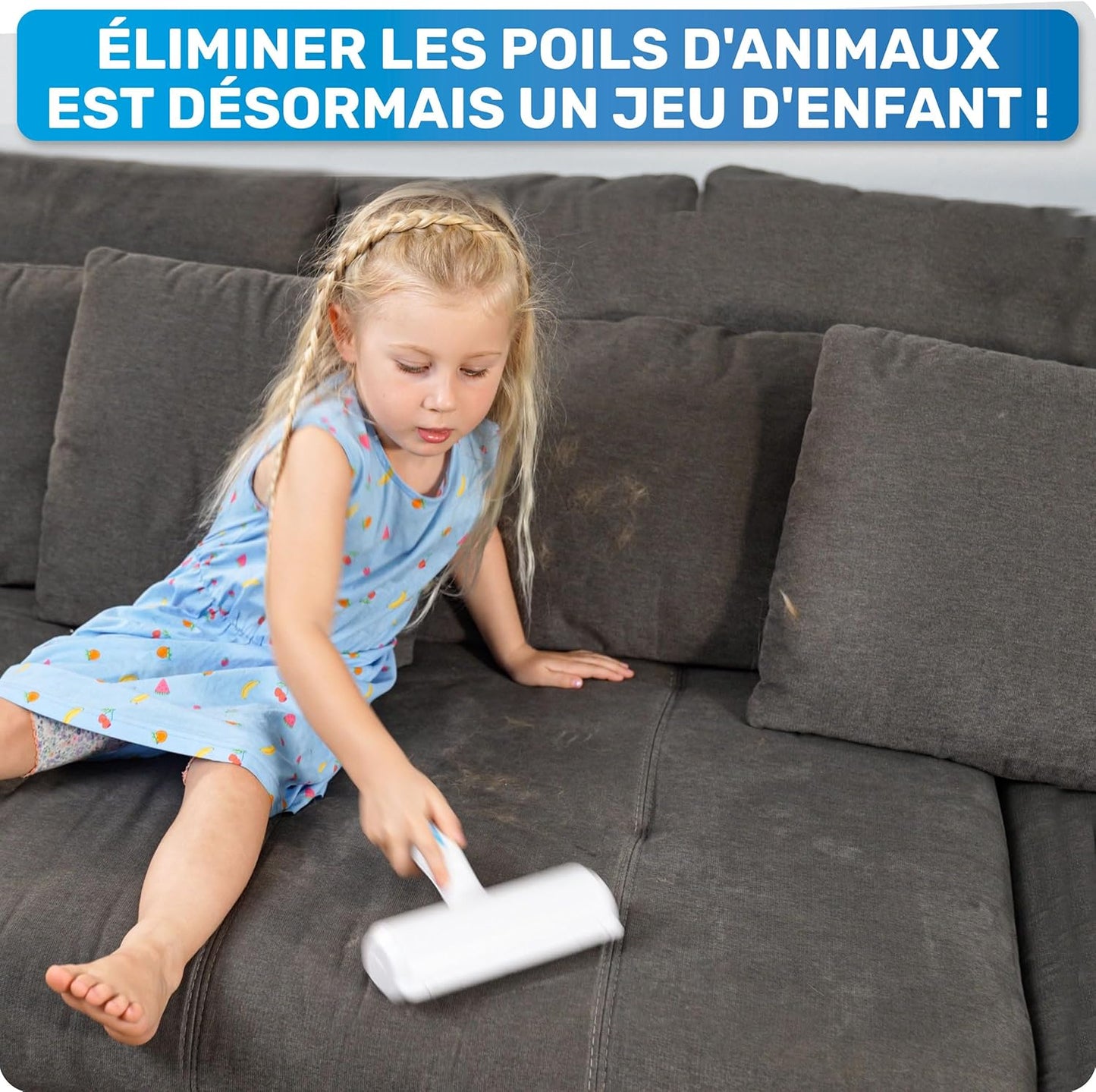 Rouleau Anti Poils Réutilisable pour Animaux, Élimine Facilement Poils